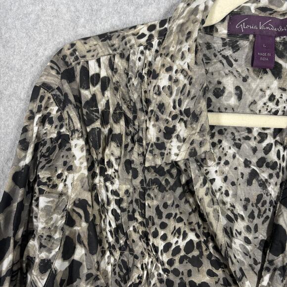 90s Gloria Vanderbilt Top Large Modal Animal Leopard Pleated Neutrals Tunic Loud - Picture 5 of 14